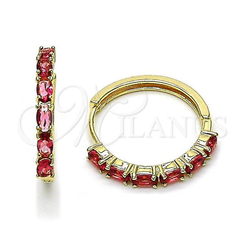 Oro Laminado Huggie Hoop, Gold Filled Style with Ruby Cubic Zirconia, Polished, Golden Finish, 02.196.0208.25