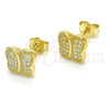 Sterling Silver Stud Earring, with White Micro Pave, Polished, Golden Finish, 02.174.0082