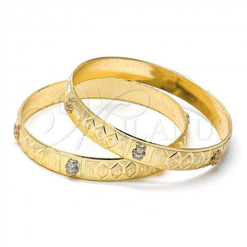 Gold Plated Set Bangle, Teddy Bear Design, Diamond Cutting Finish, Tricolor, 03.08.0106.06 (10 MM Thickness, Size 6 - 2.75 Diameter)