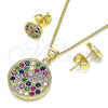Oro Laminado Earring and Pendant Adult Set, Gold Filled Style with Multicolor Micro Pave, Polished, Golden Finish, 10.156.0341.1