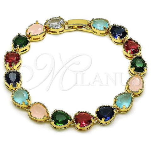 Oro Laminado Tennis Bracelet, Gold Filled Style Teardrop Design, with Multicolor Cubic Zirconia, Polished, Golden Finish, 03.424.0001.3.08