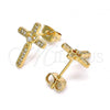 Oro Laminado Stud Earring, Gold Filled Style Cross Design, with White Micro Pave, Polished, Golden Finish, 02.213.0301