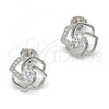 Sterling Silver Stud Earring, with White Cubic Zirconia and White Micro Pave, Polished, Rhodium Finish, 02.285.0014