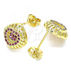 Oro Laminado Stud Earring, Gold Filled Style Heart Design, with Ruby Micro Pave, Polished, Golden Finish, 02.156.0472.1