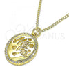 Oro Laminado Pendant Necklace, Gold Filled Style Heart Design, with White Micro Pave, Polished, Golden Finish, 04.362.0004.20