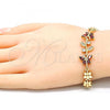 Oro Laminado Fancy Bracelet, Gold Filled Style Butterfly and Leaf Design, with Garnet and White Cubic Zirconia, Polished, Golden Finish, 03.210.0134.07