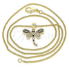Oro Laminado Pendant Necklace, Gold Filled Style Dragon-Fly Design, with Black and White Micro Pave, Polished, Golden Finish, 04.156.0297.3.20