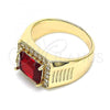 Oro Laminado Mens Ring, Gold Filled Style with Garnet Cubic Zirconia and White Micro Pave, Polished, Golden Finish, 01.266.0045.1.11