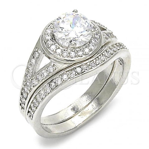 Oro Laminado Wedding Ring, Gold Filled Style Duo Design, Polished, Rhodium Finish, 01.284.0022.1.07 (Size 7)