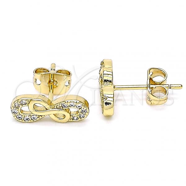 Oro Laminado Stud Earring, Gold Filled Style Infinite Design, with White Micro Pave, Polished, Golden Finish, 02.342.0108