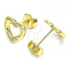 Oro Laminado Stud Earring, Gold Filled Style Heart Design, with White Micro Pave, Polished, Golden Finish, 02.156.0469