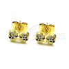 Oro Laminado Stud Earring, Gold Filled Style Bow Design, with Multicolor Micro Pave, Polished, Golden Finish, 02.210.0664.1