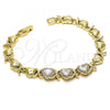 Oro Laminado Fancy Bracelet, Gold Filled Style Hugs and Kisses and Heart Design, with White Cubic Zirconia and White Micro Pave, Polished, Golden Finish, 03.283.0287.07