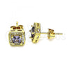 Oro Laminado Stud Earring, Gold Filled Style with Amethyst Cubic Zirconia and White Micro Pave, Polished, Golden Finish, 02.342.0104.5