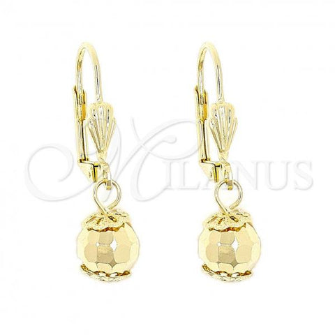 Oro Laminado Dangle Earring, Gold Filled Style Disco and Ball Design, Polished, Golden Finish, 5.123.012