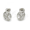 Sterling Silver Stud Earring, Tree Design, with White Cubic Zirconia, Polished, Rhodium Finish, 02.285.0024