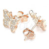 Sterling Silver Stud Earring, Butterfly Design, with White Micro Pave, Polished, Rose Gold Finish, 02.336.0125.1