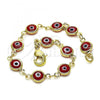 Oro Laminado Fancy Bracelet, Gold Filled Style Evil Eye Design, Red Resin Finish, Golden Finish, 5.039.006.06