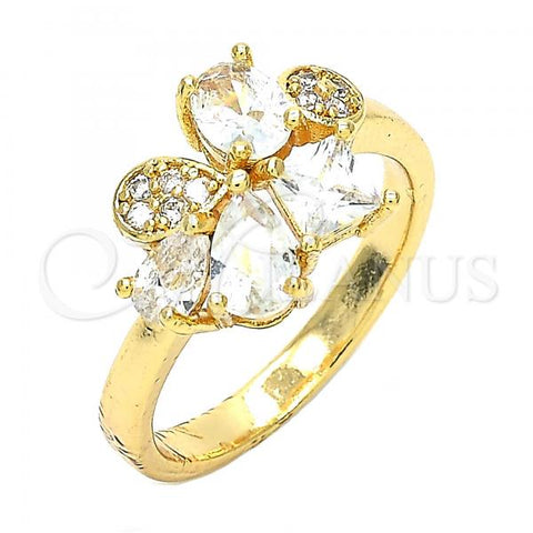 Oro Laminado Multi Stone Ring, Gold Filled Style Teardrop Design, with White Cubic Zirconia, Polished, Golden Finish, 01.221.0010.06 (Size 6)