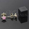Oro Laminado Stud Earring, Gold Filled Style Star Design, Pink Enamel Finish, Golden Finish, 02.64.0304 *PROMO*