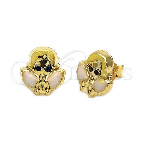 Oro Laminado Stud Earring, Gold Filled Style Angel Design, Multicolor Enamel Finish, Golden Finish, 02.16.0091