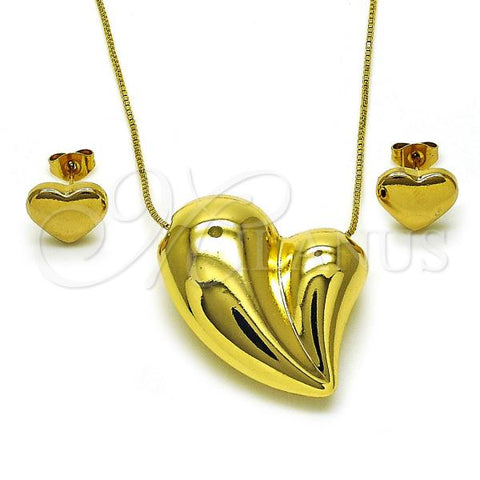 Oro Laminado Necklace and Earring, Gold Filled Style Heart and Hollow Design, Polished, Golden Finish, 06.417.0010