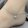 Sterling Silver Fancy Anklet, Ball and Elephant Design, Polished, Silver Finish, 03.409.0087.10