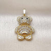 Oro Laminado Fancy Pendant, Gold Filled Style Teddy Bear and Baguette Design, with White Cubic Zirconia and White Micro Pave, Polished, Golden Finish, 05.284.0020