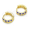 Oro Laminado Huggie Hoop, Gold Filled Style with Sapphire Blue and White Crystal, Polished, Golden Finish, 02.165.0143.5