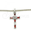 Rhodium Plated Pendant Necklace, Cross Design, with Garnet and White Cubic Zirconia, Polished, Rhodium Finish, 04.284.0008.5.22