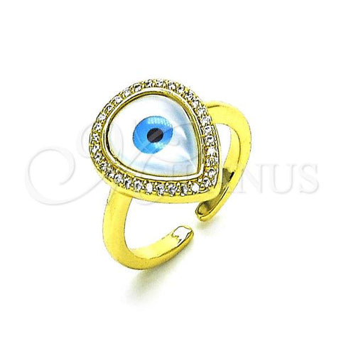 Oro Laminado Multi Stone Ring, Gold Filled Style Teardrop and Evil Eye Design, with White Micro Pave, Polished, Golden Finish, 01.341.0108