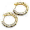 Oro Laminado Huggie Hoop, Gold Filled Style with Black and White Micro Pave, Polished, Golden Finish, 02.264.0006.4.20