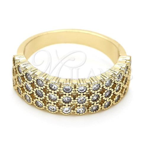 Oro Laminado Multi Stone Ring, Gold Filled Style with White Cubic Zirconia, Polished, Golden Finish, 01.118.0052.07 (Size 7)