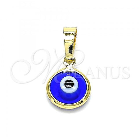 Oro Laminado Fancy Pendant, Gold Filled Style Evil Eye Design, Blue Resin Finish, Golden Finish, 05.63.1163