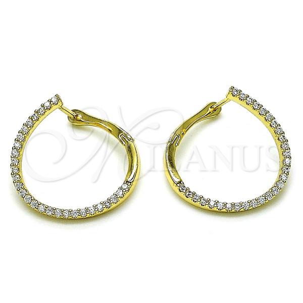 Oro Laminado Small Hoop, Gold Filled Style with White Micro Pave, Polished, Golden Finish, 02.213.0615.25