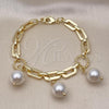 Oro Laminado Charm Bracelet, Gold Filled Style Rolo and Ball Design, with Ivory Pearl, Polished, Golden Finish, 03.331.0261.08