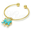 Oro Laminado Individual Bangle, Gold Filled Style Elephant Design, with White Crystal, Turquoise Enamel Finish, Golden Finish, 07.179.0002.2 (02 MM Thickness, One size fits all)