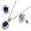 Sterling Silver Earring and Pendant Adult Set, with Sapphire Blue and White Cubic Zirconia, Polished, Rhodium Finish, 10.175.0054.3
