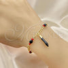 Oro Laminado Fancy Bracelet, Gold Filled Style Figa Hand Design, with Black Azavache, Red Resin Finish, Golden Finish, 5.039.008.07