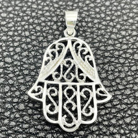 Sterling Silver Fancy Pendant, Hand of God Design, Polished, Silver Finish, 05.392.0043