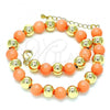 Oro Laminado Fancy Anklet, Gold Filled Style Ball Design, with Pink Pearl, Polished, Golden Finish, 03.63.2225.2.10