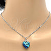 Rhodium Plated Pendant Necklace, Heart and Pave Mariner Design, with Bermuda Blue Swarovski Crystals and White Micro Pave, Polished, Rhodium Finish, 04.239.0004.16