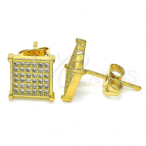 Oro Laminado Stud Earring, Gold Filled Style with White Micro Pave, Polished, Golden Finish, 02.342.0047