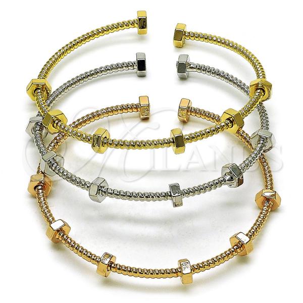 Oro Laminado Trio Bangle, Gold Filled Style Diamond Cutting Finish, Tricolor, 07.282.0021