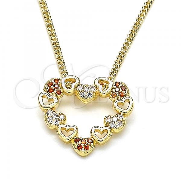 Oro Laminado Pendant Necklace, Gold Filled Style Heart Design, with Garnet and White Micro Pave, Polished, Golden Finish, 04.156.0357.1.20