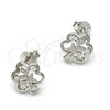 Sterling Silver Stud Earring, Tree Design, with White Cubic Zirconia, Polished, Rhodium Finish, 02.285.0016