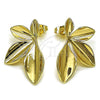 Oro Laminado Stud Earring, Gold Filled Style Leaf Design, Polished, Golden Finish, 02.163.0354