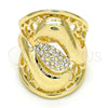 Oro Laminado Multi Stone Ring, Gold Filled Style Flower Design, with White Crystal, Polished, Golden Finish, 01.160.0003.09 (Size 9)