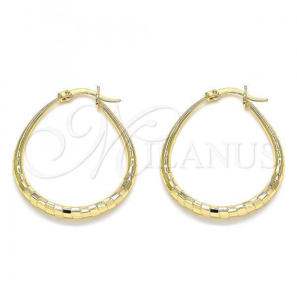 Oro Laminado Medium Hoop, Gold Filled Style Teardrop and Hollow Design, Diamond Cutting Finish, Golden Finish, 02.170.0061.30