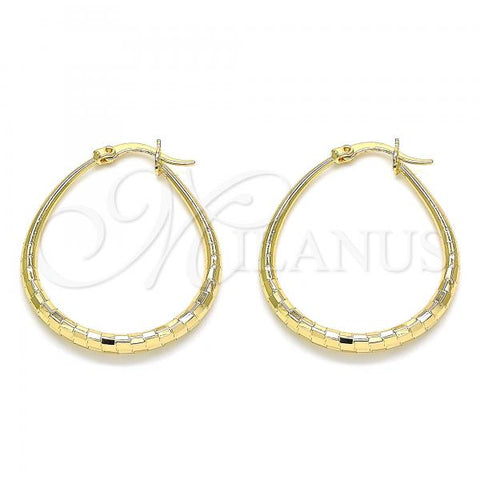 Oro Laminado Medium Hoop, Gold Filled Style Teardrop and Hollow Design, Diamond Cutting Finish, Golden Finish, 02.170.0061.30